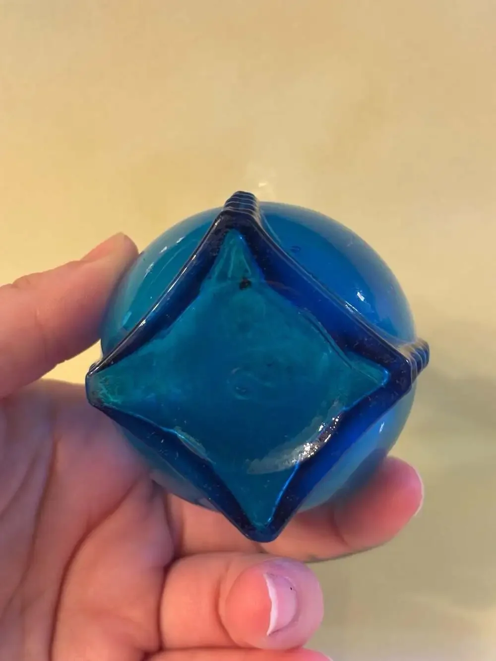 Vintage Indiana Glass Company Blue Glass mini Bud Vase with Beaded Edge
